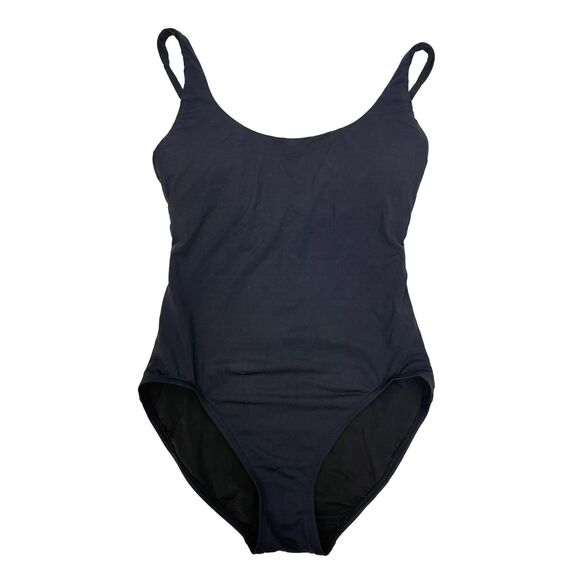 DKNY Scoop Neck One Piece 8 Navy Blue Adjustable Strap Swimsuit EUC B4 - Picture 1 of 4